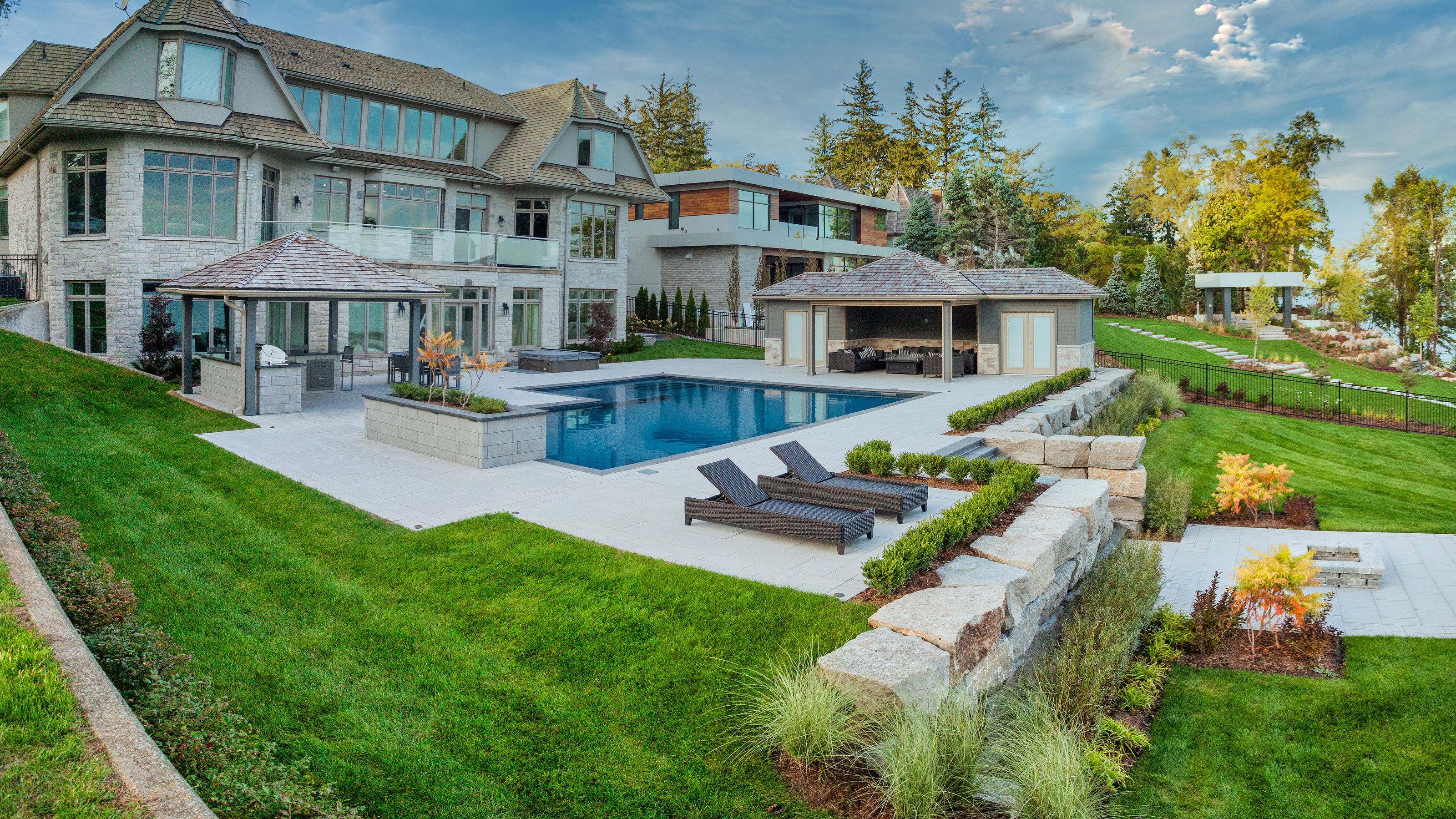 Lakeside resort outdoor living space