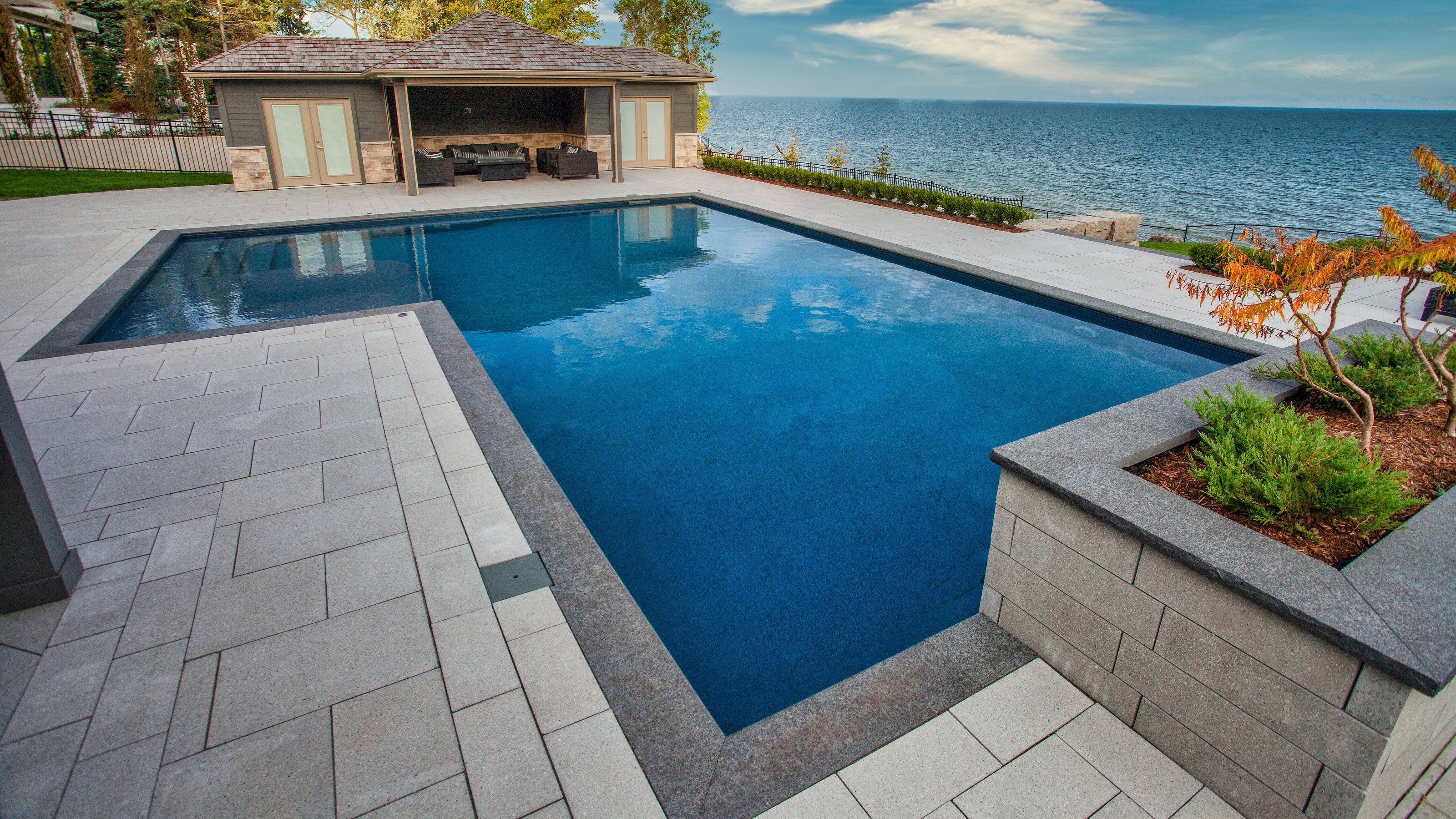 Lakeside resort style backyard design