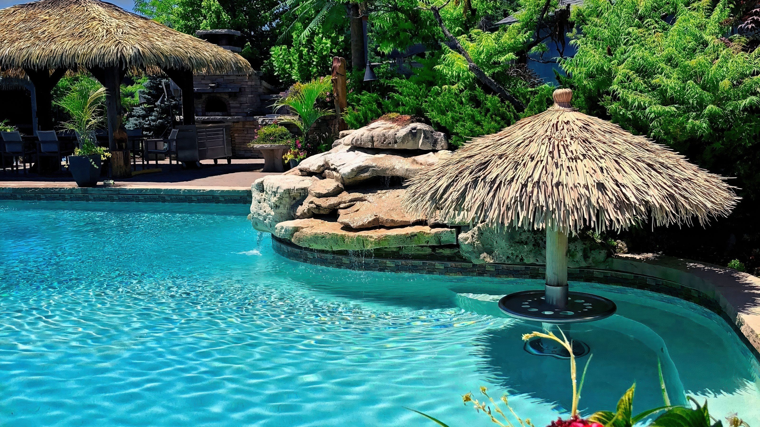 Tropical paradise pool hut and relaxation area