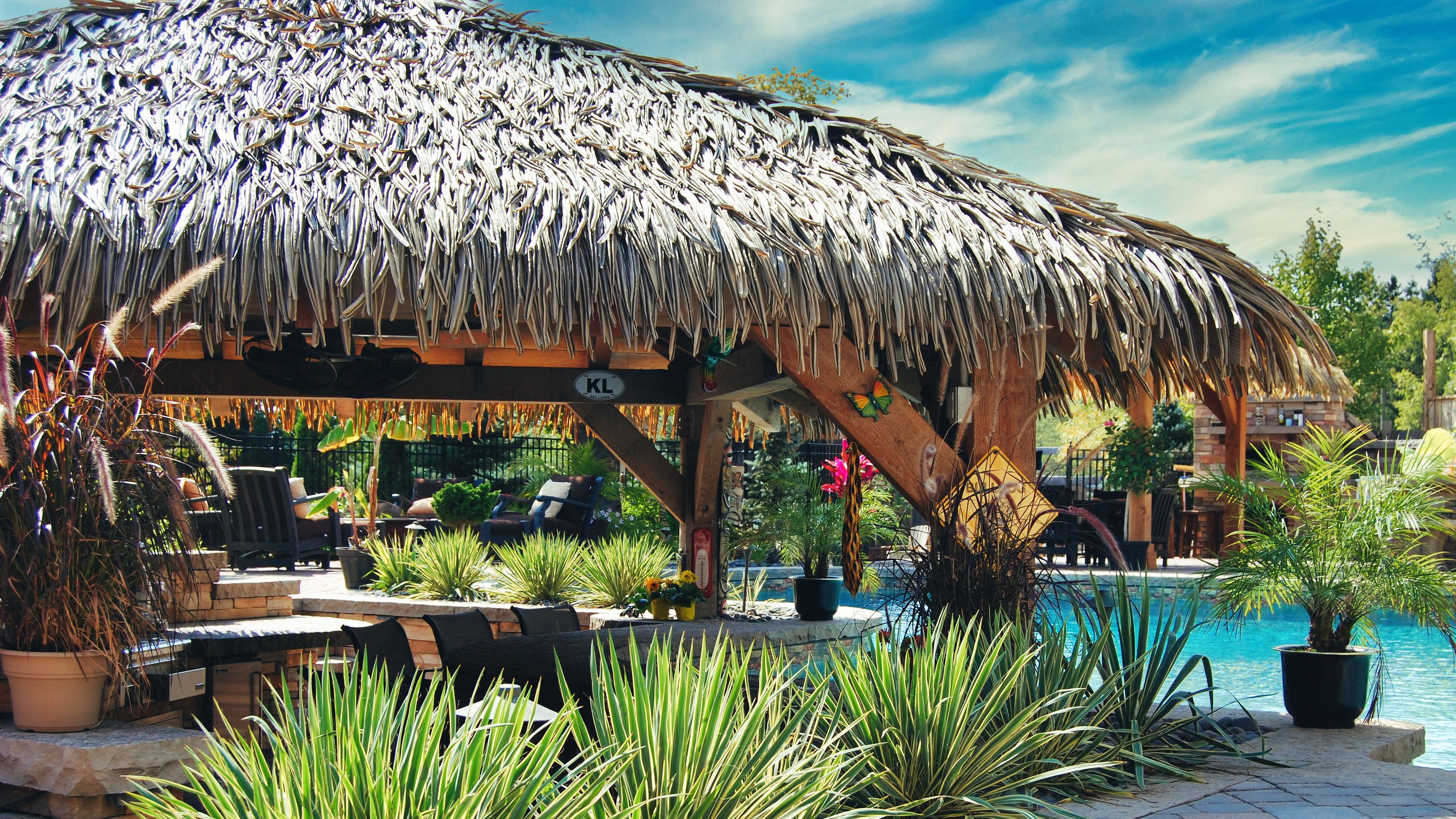 Tropical paradise backyard design in Burlington