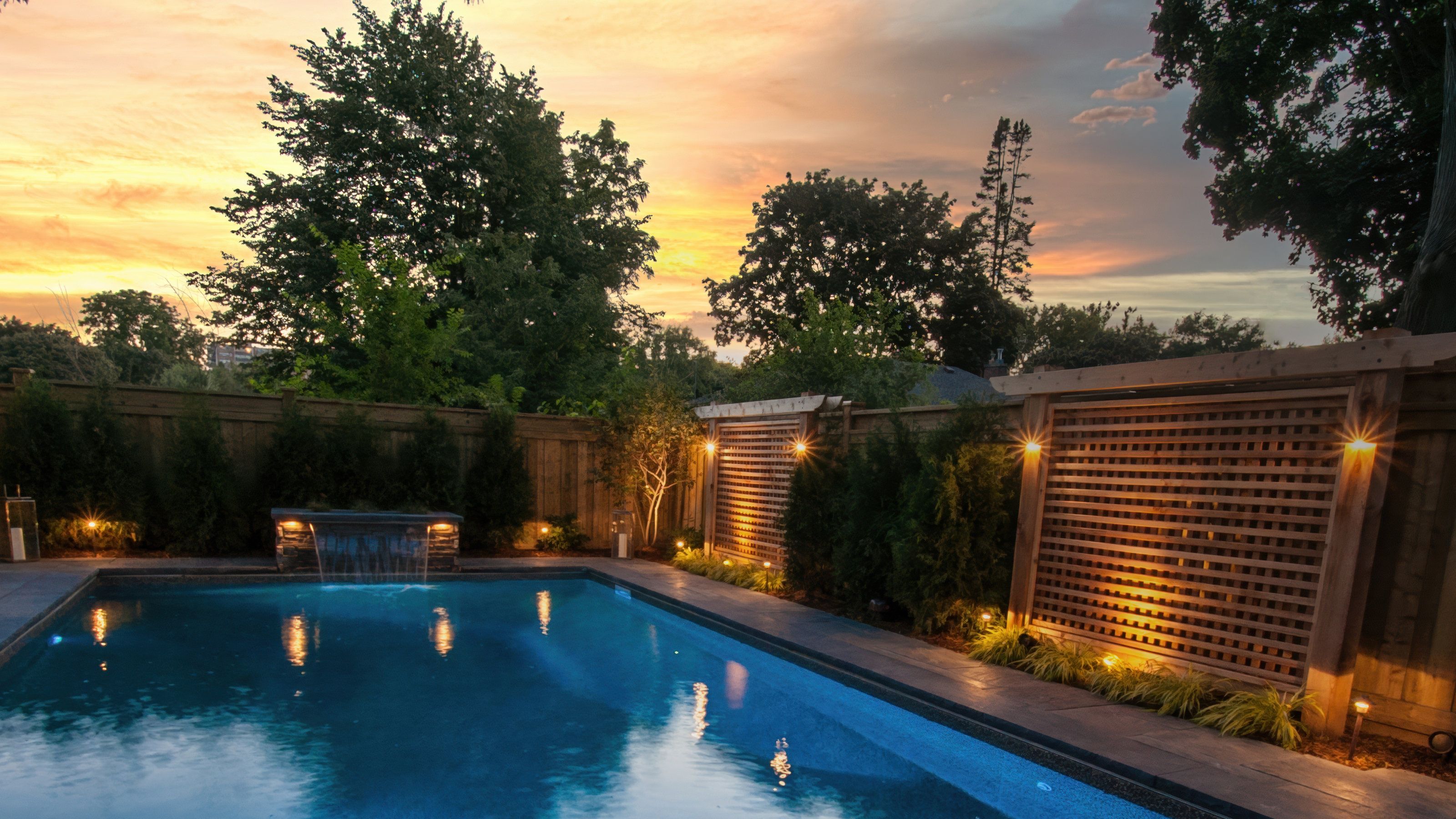 Beautiful landscape lighting at dusk