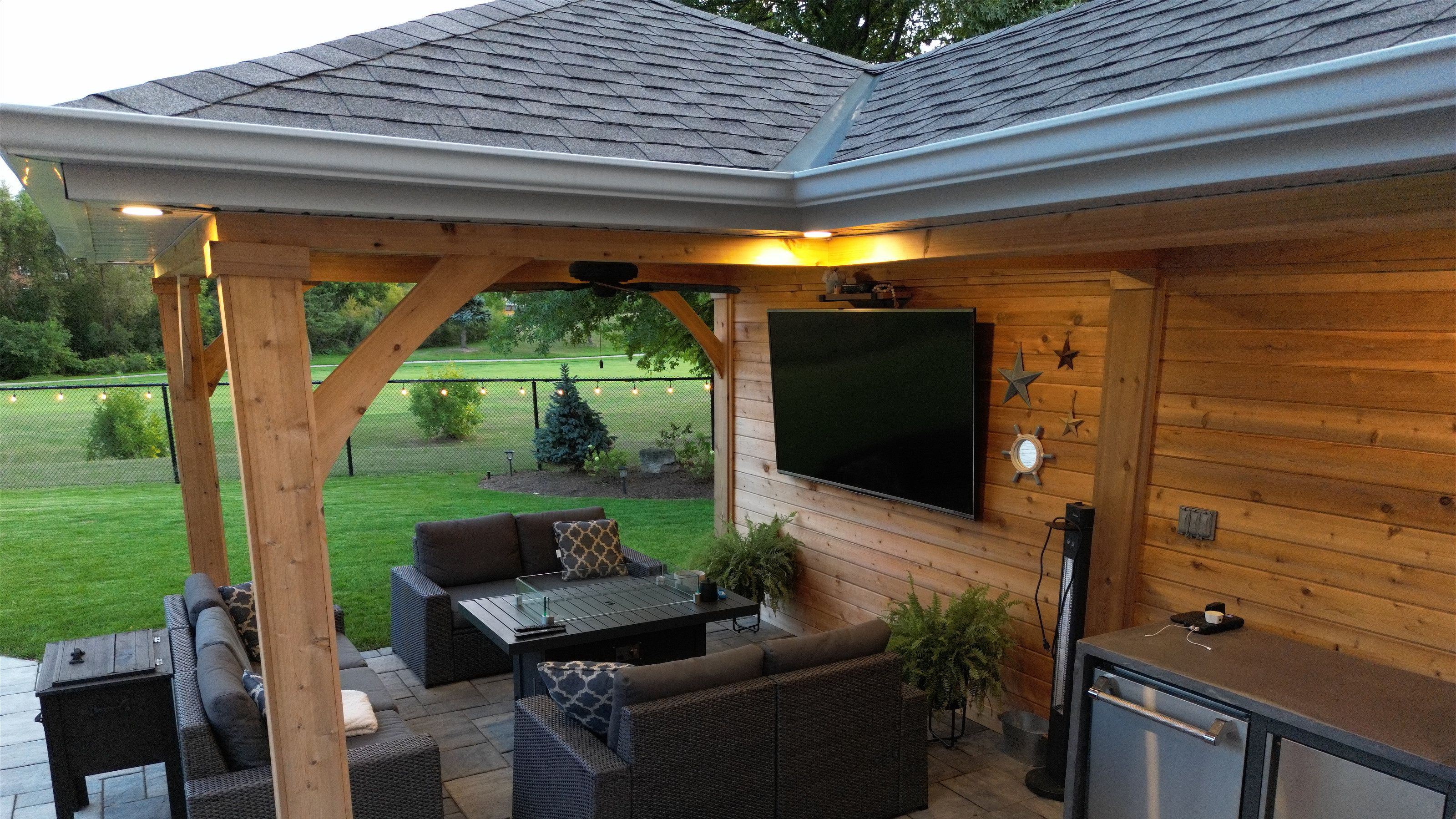 Custom cabana with retractable shade system