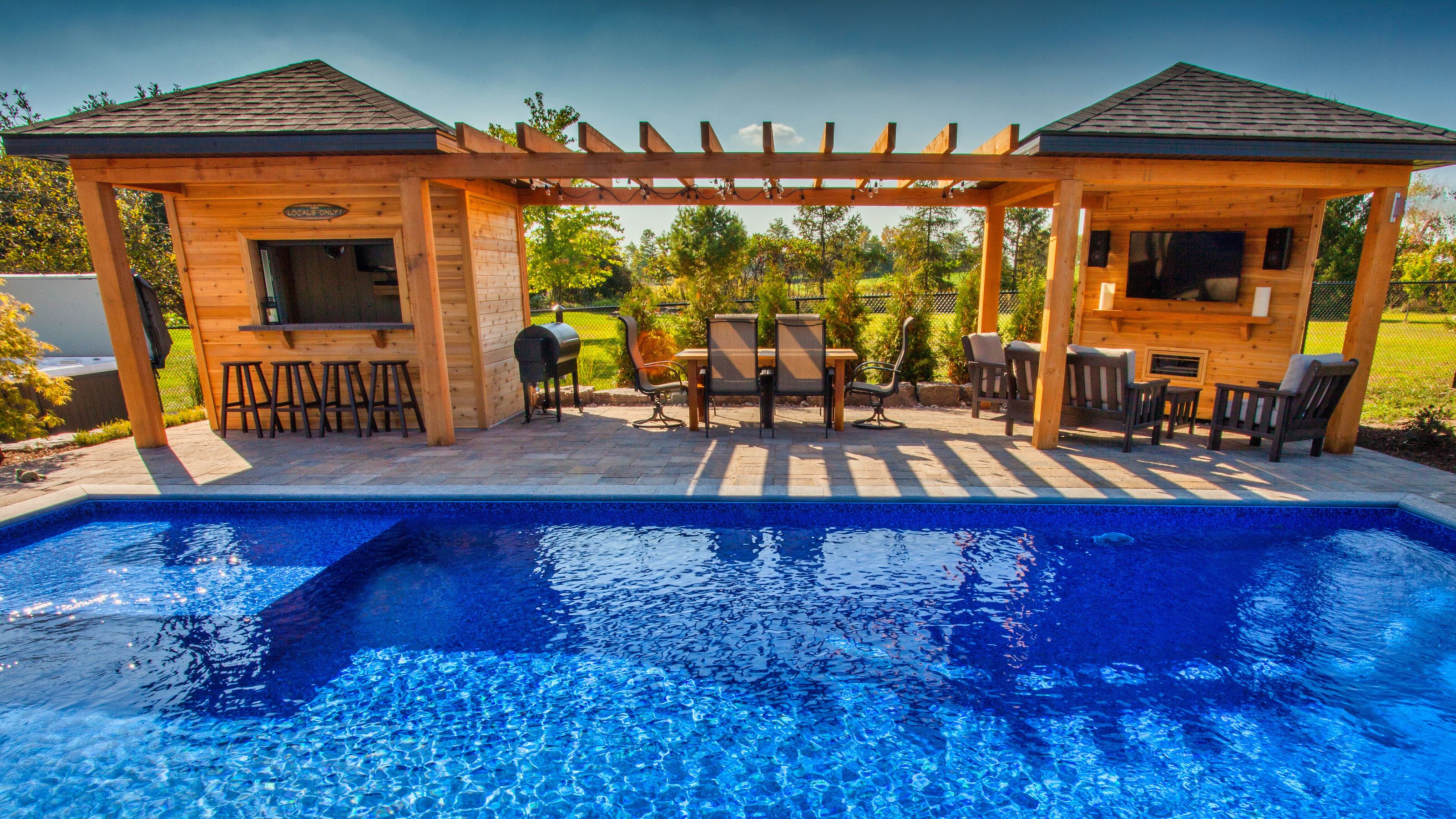 Custom cabana with integrated shade system